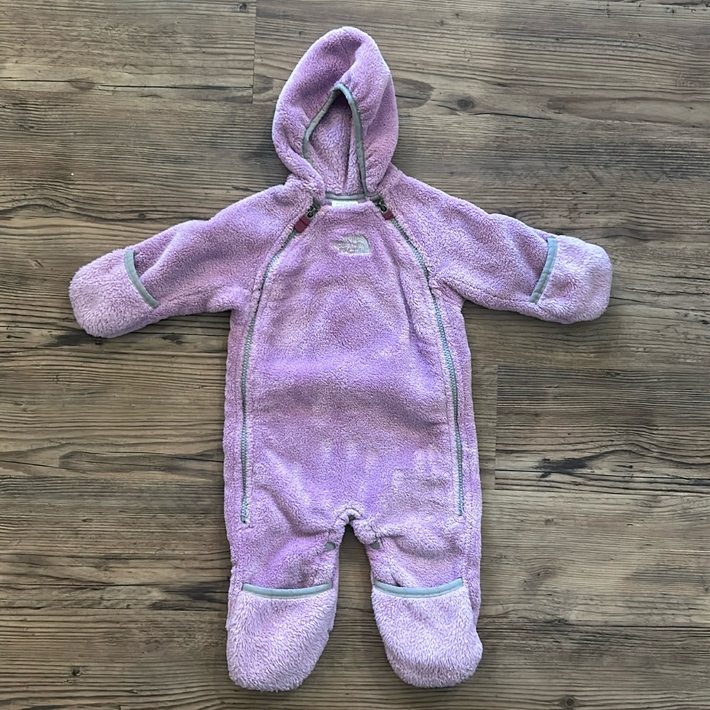 The North Face purple baby coverall suit
